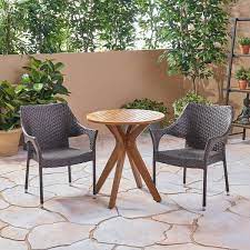 Wood And Faux Rattan Outdoor Bistro Set