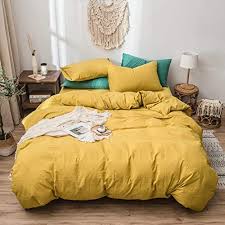 washed cotton dark yellow duvet cover