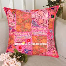 intricate patchwork indian pillow cover