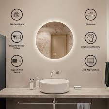 Homlux 24 In W X 24 In H Round Frameless Led Light With 3 Color And Anti Fog Wall Mounted Bathroom Vanity Mirror Silver