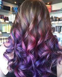 Such a soft transition of dark hair that is highlighted at length with a lighter purple. 40 Versatile Ideas Of Purple Highlights For Blonde Brown And Red Hair
