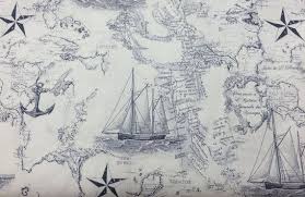 Nautical Sea Chart Map Fabric Ocean Chart Fabric Navy