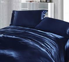 dark blue bedding set silk satin