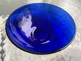 Vintage Cobalt Blue Footed Glass Bowl