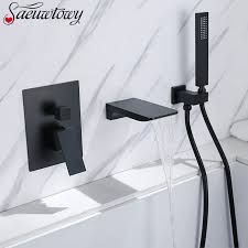black wall mounted bathtub sink faucet