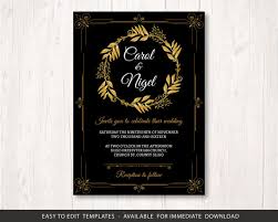 Gold Black Wedding Invite Template Set Printable Wedding Invitation