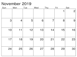 Printable November 2019 Calendar Us With Holidays 2019