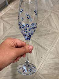 Hand Painted Blue Daisy Prosecco Glass
