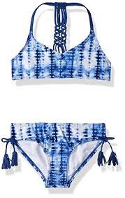 Kanu Surf Big Girls Willow V Neck Bikini Beach Sport 2 Piece Swimsuit Navy Tie Dye 12
