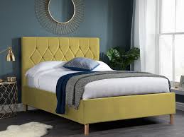 mustard upholstered fabric bed frame