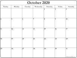 October 2020 Calendar Free Printable Monthly Calendars