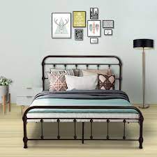 Luxury High Queen Iron Sleigh Bed Frame