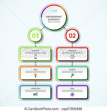 Infographic Flow Chart Template With 2 Option Circles And 6 Tabs