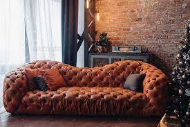 red leather sofa in beautiful loft room