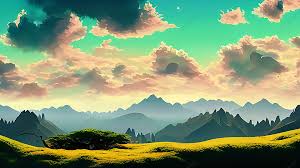 fantasy landscape with mountains meadow