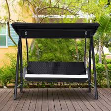 Rattan 3 Seater Garden Swing Chair Black