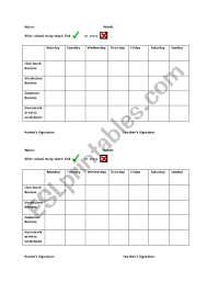 After School Study Chart Esl Worksheet By Ucntkm