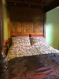 1.93 meters x 2.13 meters x 55.88 cm. Tudor Style Hand Carved Oak Four Poster Bed Wooden Canopy King Size Ebay