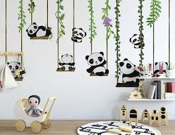 Panda Bears With Swing Wallpaper Mural
