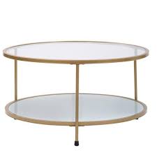 Gold Round 2 Tier Glass Coffee Table
