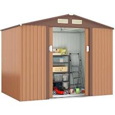 9 1 Ft W X 6 3 Ft D Outdoor Storage Metal Shed Building Garden Tool Shed With Floor Frame Coffee 57 33 Sq Ft