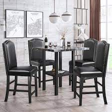 urtr 5 pieces marble top black kitchen dining table set with 4 leather chairs kitchen table chairs set for 4 persons