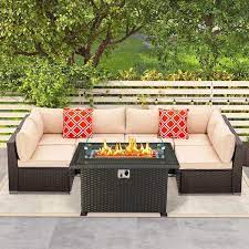 Zeus Ruta 8 Piece Wicker Patio Fire