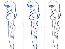 Draw diagonal lines from the side of the circle to the horizontal line. How To Draw Anime Body Figures Step By Step Drawing Guide By Dawn Dragoart Com