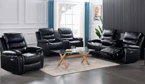 power reclining sofa set black 3