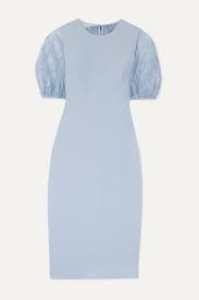 Light Blue Bow Detailed Cady And Chantilly Lace Dress Lela Rose Net A Porter