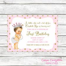 Pink And Gold Glitter Princess First Birthday Party Invitation 1st