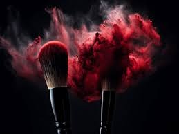 makeup brushes with whirling red powder