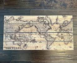 Laser Engraved Pine Wood World Map Wall