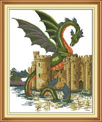 Us 8 35 42 Off Joy Sunday Dragon And Castle Cross Stitch Pattern Kits Handcraft Make Embroidery With Chart In Package From Home Garden On