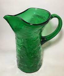 Vintage Green Glass Pitcher With Ice