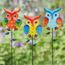 Owl On Stake Decoration For Gardens On