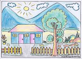 Cara menggambar rumah dengan krayon untuk anak sd yang mudah versi. 78 Gambar Rumah Dan Pemandangan Anak Sd