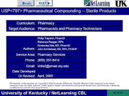 Usp Pharmaceutical Compounding Sterile Products Ppt