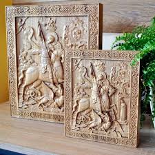 Set Of Two Wooden Carved Orthodox Icon