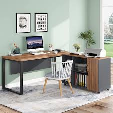 Computer desk with locking file cabinet home furniture decoration via gallifreywho.com. Amazon Com Tribesigns L Shaped Computer Desk Executive Office Desk Computer Table Workstation Business Furniture With Locking File Cabinet Storage Mobile Printer Filing Stand For Home Office Walnut Kitchen Dining