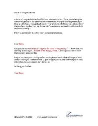 Congratulations Letter Template Business Letters Forms
