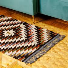 handwoven geometric wool area rug from