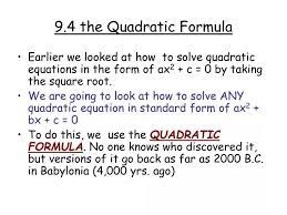 Ppt 9 4 The Quadratic Formula