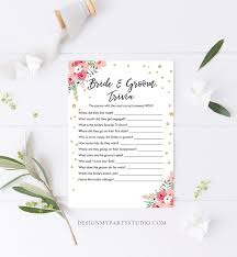 Bridal shower game // wedding shower game // engagement party game // bridal trivia \anything better i can do\. Editable Bride And Groom Trivia Bridal Shower Game Floral Pink Gold Co Design My Party Studio