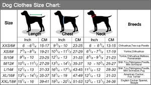 Dog Clothes Size Chart Dog Clothes