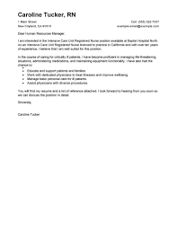 A cover letter should accompany your resume, and offer a brief summary of the job you're applying to and your qualifications. Leading Professional Intensive Care Unit Registered Nurse Cover Letter Examples Resources Myperfectresume