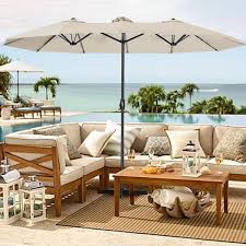 Forest Home 15 Ft X 9 Ft Market Double Sided Patio Umbrella Extra Large Waterproof Twin Umbrellas With Easy Crank In Tan Canopy