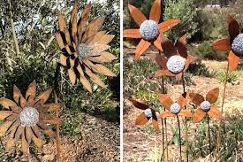 reclaimed metal flowers and garden art