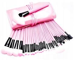 set of 24 makeup brushes in pink case