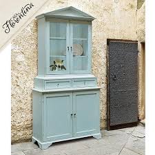 Blue Glass Doors Hutch Serving Cabinet